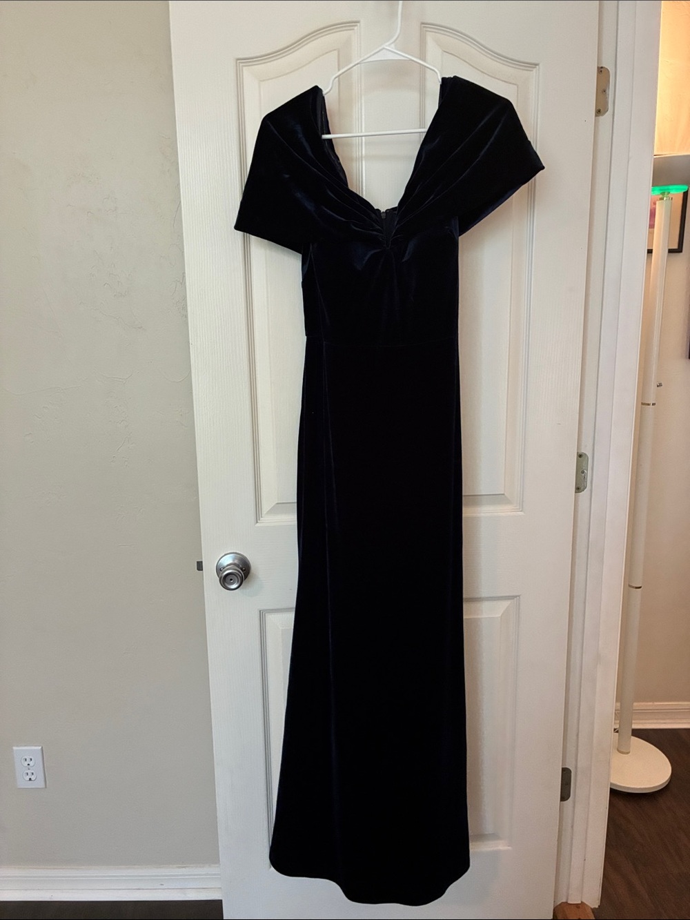 Elegant navy Velvet Off-Shoulder Evening Dress